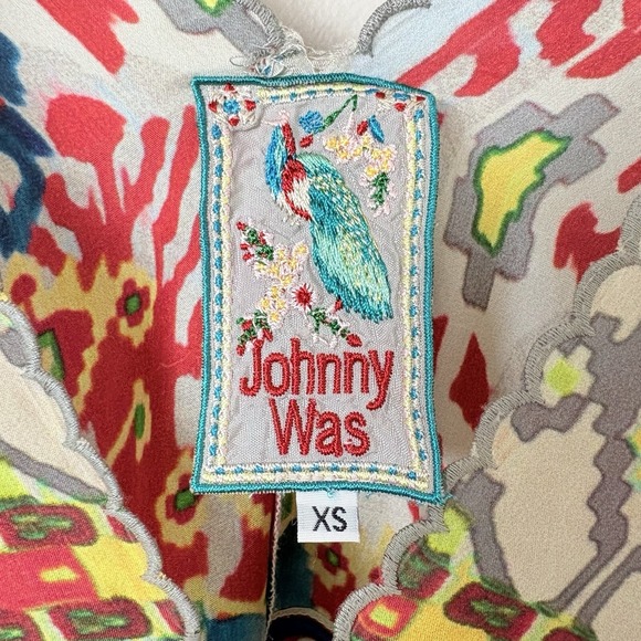 Johnny Was Silk Kaftan Cover Up Colorful Geometric XS Oversize Beach Layer Fun - Picture 4 of 12